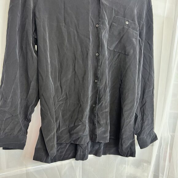 Norton Mcnaughton petites black 100% silk button down bloue sz PXL office - Picture 3 of 7